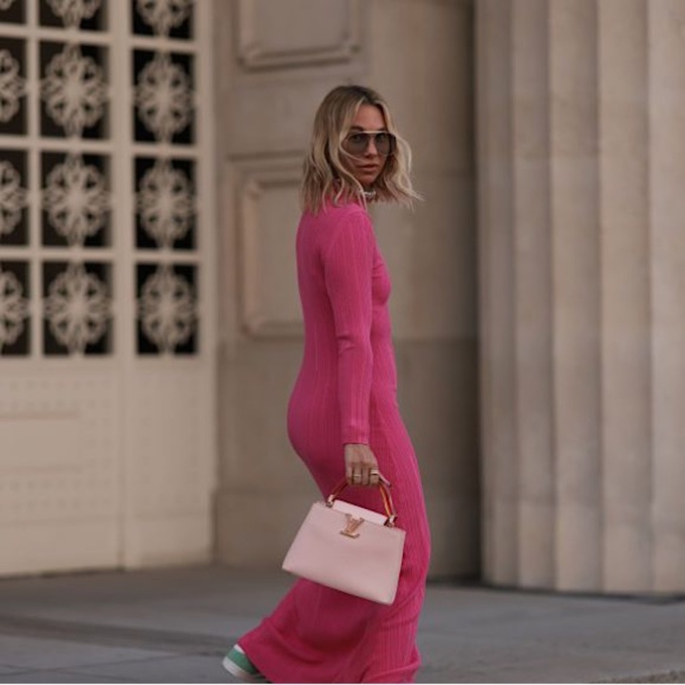 💕 ZARA Bloggers Fav Hot Pink Maxi Ribbed Knit Dress. Size SMALL. Sweater Dress - Picture 2 of 9